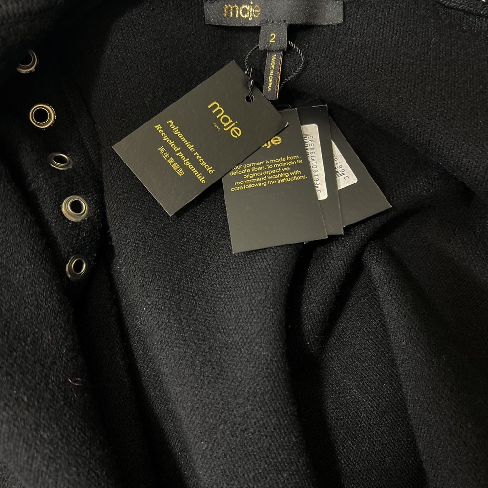 MAJE Knitted Eyelet Black Oversized Over Shirt with Silver Hardware Size: 2 - Picture 6 of 11